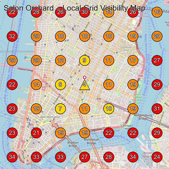 Salon Orchard GeoGrid visibility map for Hair Salon in New York